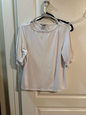 H&M White Boatneck Elbow-Sleeve Top